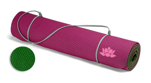 Savasa for Women Eco 68 x 24 x 1/4-Inch Pilates Mat with Carrying Strap and SPT Workout DVD (Pink / Green)