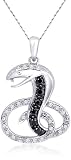10k White Gold Round Shaped Black and White Diamond Snake Pendant (1/4 cttw, I-1 Color, I1-I2 Clarity), 18