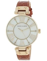 Anne Klein Womens AK/1396MPHY Gold-Tone Mother-Of-Pearl Dial Honey Brown Leather Croco-Grain Strap Watch
