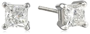 IGI-Certified Platinum Princess-Cut Four-Prong Diamond Stud Earrings (1 cttw, G-H Color, VS2 Clarity)