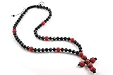 IMAGE OF Disco Rhinestone Ball Cross Faux Macrame Rosary Necklace SMC431 RED