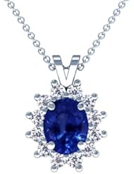 18K White Gold Oval Cut Blue Sapphire And Round Diamond Pendant (GIA Certificate)