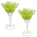 2 Pc Glass Rose Votive Holders - Green