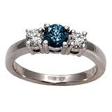14K WHITE GOLD THREE-STONE RING WITH .25 Cttw WHITE AND .25 Cttw BLUE DIAMONDS-FREE SHIPPING