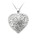 Sterling Silver Open Design Puffed Heart Pendant, 18