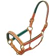 Deluxe Fancy Stitched Lined Leather Halter - Chestnut w/Hunter Green