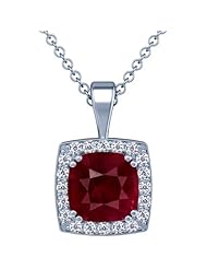 Platinum Cushion Cut Ruby And Round Diamond Pendant