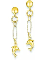 Genuine 14K Two-Tone Dolphin Post Dangle Earrings 1.4 Grams Of Gold