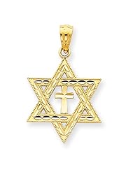 Messianic Star of David Cross Pendant, 14K Yellow Gold