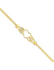 14k Gold Polished Antiqued Heart Anklet