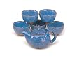 6-pc Japanese Tea Set - Crystal Blue Crackle with Terra Cotta Colored Base