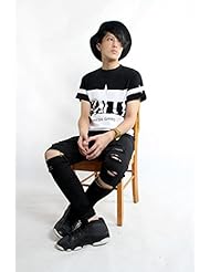 Apparel: Shnin Mens Straight Slim Fit Biker Skinny zipper Ripped Destroyed Denim jeans Black 40