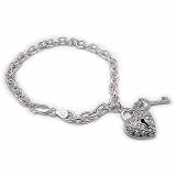 Sterling Silver Designer Simulated Diamond CZ Pave Heart Key Charm Bracelet