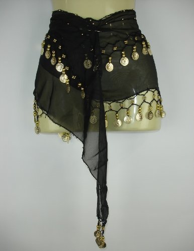 Professionelle Bauchtanz Hüfttuch / wrap / Gürtel. 2 Reihen Goldfarbe Münzen. Schwarz Professionelle Bauchtanz Hüfttuch / wrap / Gürtel. 2 Reihen Goldfarbe Münzen. Schwarz