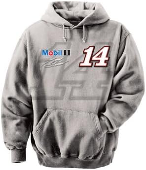 NASCAR Tony Stewart #14 Mobil One Straight Away Hooded Sweatshirt - Grey (Medium)