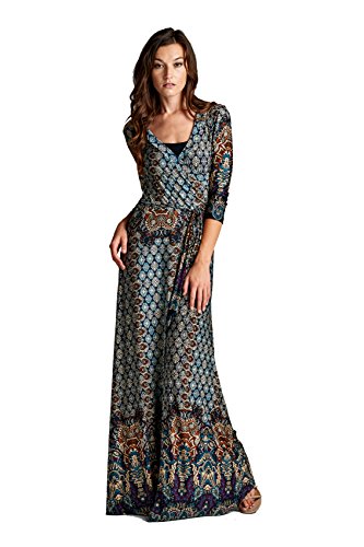 On trend women s paris bohemian 3/4 sleeve long maxi dr…