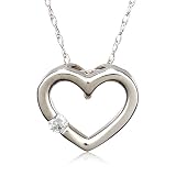 14k White Gold Diamond Heart Pendant (.03 cttw, J Color, I2 Clarity), 18"