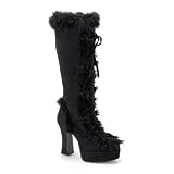 High Heel Boots Womens Platforms 4 Inch Sexy Black Microfiber With Faux Fur Viking Costume Accessory Halloween