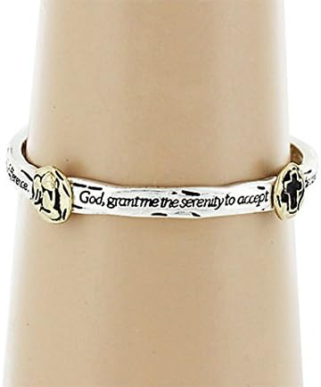Silver-tone Serenity Prayer Inspirational Theme Stretch Bangle Bracelet W/Gift Box