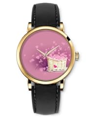 SPRAWL Aanalog Fashion Series Gold Ladies Watches of Genuine Black Leather Strap,Unique Wrist Watch for Women Girls Designed with Basket of Hearts