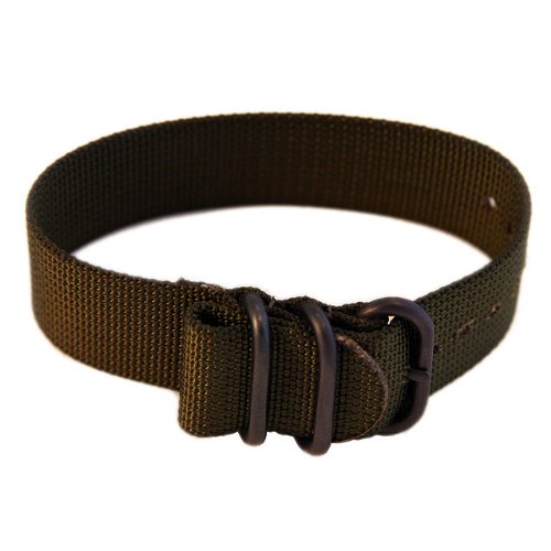 20mm Nylon Watch Band, Tactical Grade Strap, Olive Drab OD Green, Non-Glare PVD Hardware