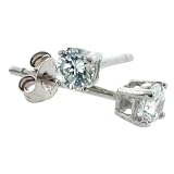 14K White Gold 0.1 Carat Size (3 mm ea) Brilliant Cut Basket Set CZ Stud Earrings