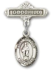 Sterling Silver Baby Badge with St. Gregory the Great Charm and Godchild Badge Pin