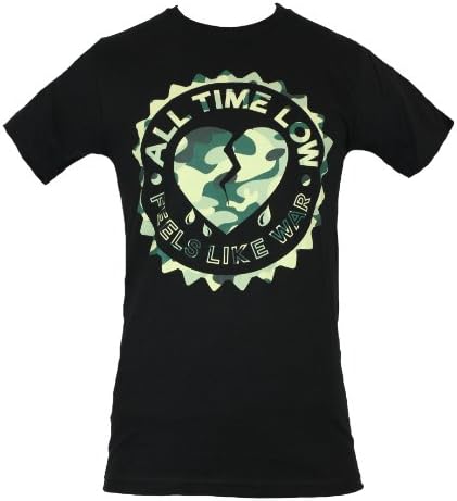 All time Low Time Mens T-Shirt - "Feels Like War" Camo Broken Heart Circle (Extra Large) Black