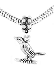 Sterling Silver One Sided Wren Bird Sitting on Branch Dangle Bead