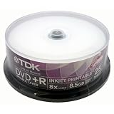 TDK White Inkjet Printable Dual Layer DVD+R 8X 25 pack