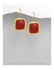 Red Onyx Earrings In Brass
