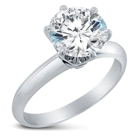 Size 4 - Solid 14k White Gold Classic Traditional Round Brilliant Cut Solitaire Highest Quality CZ Cubic Zirconia Engagement Ring 1.0ct.