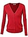 BIADANI Women Button Down Long Sleeve Soft V-Neck Cardigan Sweater Red Medium