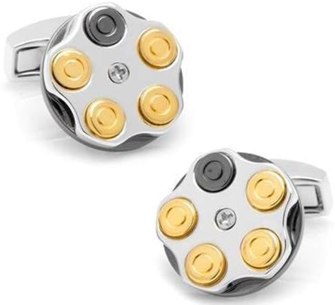 Tateossian Men's Silver & Gunmetal Russian Roulette 5 Shot Revolver Bullet Round Cufflinks