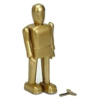 Wind Up Tin Toy Walking Gold Man Robot
