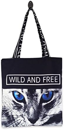 TaiYa Fashion Casual Reusable Cotton Canvas Tote Shoulder Bag Designer Grocery Shopping Bags(Cat)