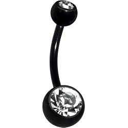 Black Double Gem Anodized Titanium Belly Ring