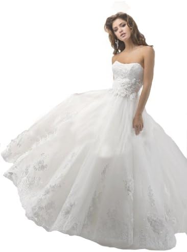 Roselin Women's Lace Scoop Neckline Dress Wedding Dress 8 White