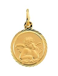 14k Yellow Gold Thinking Angel Pendant Medal - 12.00 Mm New