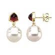 14K Yellow Gold Paspaley South Sea Cultured Pearl and Mozambique Garnet Earrings - 11.00mm