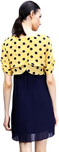 Classy Charm Women's Polka Dot Pleated Chiffon Dress Layered Top Fake Two Pieces Large