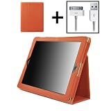 Kore Tech (TM) Leather Folio Case (Orange) with Flip Stand for Apple iPad 2/iPad 3/**The New iPad**(Built-in magnet for Apple Smart Cover's sleep & awake) + (USB Sync/Charging Cable for iPad/iPhone/iPod) - SPECIAL PROMO SALE