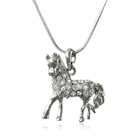 Silver Austrian Crystal Studded Horse Charm Fashion Pendant Necklace