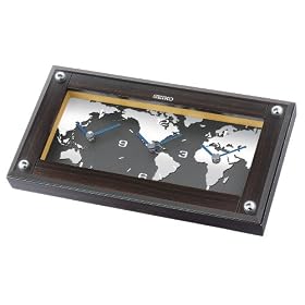 Seiko Desk and Table World Time Clock Genuine Dark Ebony Veneer Wooden Case