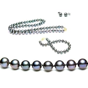 Freshwater Cultured Pearls 3-Pc Set 18 Inches 1-Strand 6-7mm Black Pearl... by