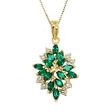 18k Yellow Gold-Plated 18k Yellow Gold-Plated Sterling Silver Created Green Emerald and Diamond Accent Drop Pendant Necklace, 18"