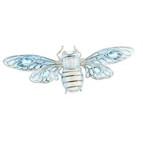 Beautiful sterling silver hand enameled swiss blue topaz and diamond bee... by 