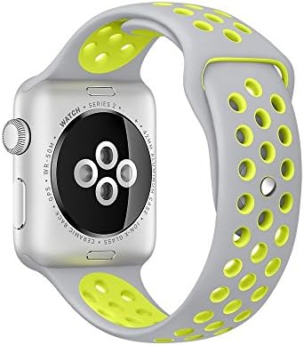 Apple Watch 38mm Nike Sport Band, iMiWell Soft Silicone Quick Release Replacement Strap for Apple iWatch Series 1 Series 2, Apple Watch Nike+ (38mm Medium/Large Gray+Luminous Yellow)