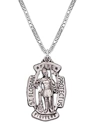 0.925 Sterling Silver Saint Florian Pendant and 16, 18, 20 or 24 inch 1mm box chain Necklace