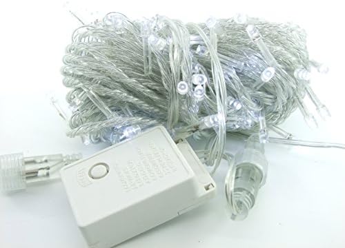 LUISHA 10M 33ft 100LED Cool White 8 Different Sparking Modes String Fairy Light with tail Plug and Male -Female Connector for Christmas Festival Decoration